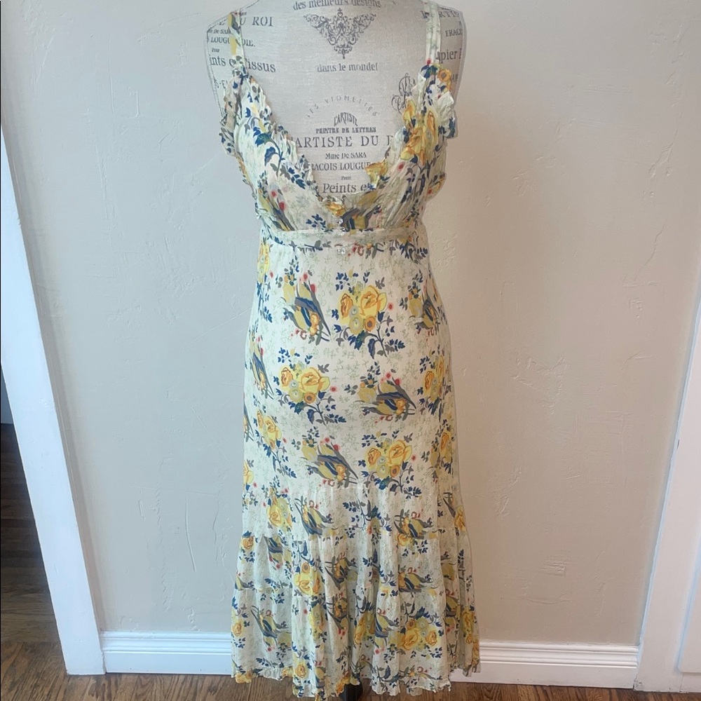 Vintage Inspired Floral Asymmetrical Open Back Dress